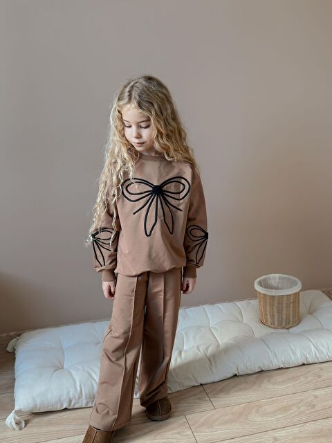 carla10 Kız Çocuk Fiyonk Detaylı Kahve Alt Üst Takım - S000494786-19413
