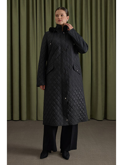 AKER Siyah İçi Kürk Seyyar Kapüşonlu Kapitone Mont - S000488936-19351