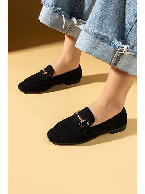 Pembe Potin Metal Toka Detaylı Rahat Kalıp Kadın Babet 016-070-25Süet - S000360501-19351