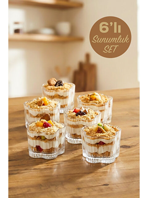 Porsima RYG7061 Flower 6lı Cam Kase Seti Çerez Kasesi 6 x 7,5 cm - S000510639-26865