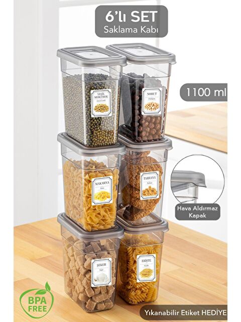Meleni Home 6'lı Etiketli Erzak Saklama Kabı Seti 6 x 1100 ml - S000238433-26865