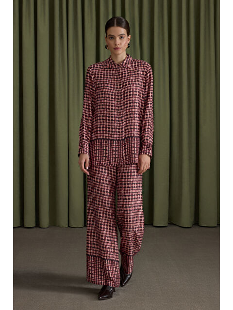 AKER Bordo Desenli Viscon Beli Lastikli Pantolon - S000488939-19951