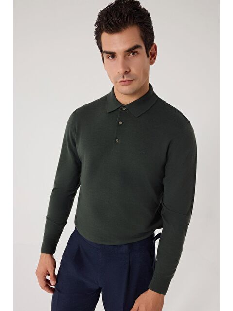 Sabri Özel Polo Yaka Düğmelİ Basİc Trİko Kazak Haki - S000524237-18547