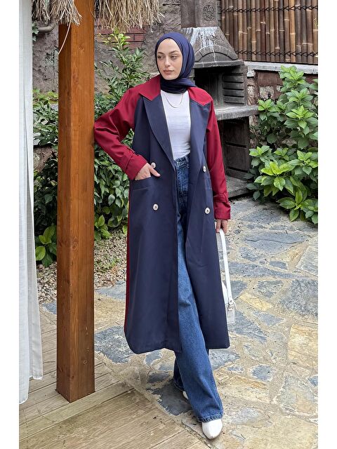 Lamelif Retrica İki Renk Trençkot Bordo - S000518075-19951