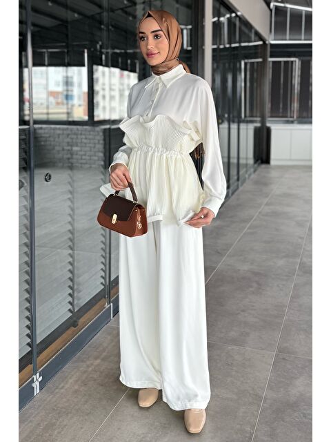 Julude Volanlı Pile Detaylı Gömlek Pantolon Tesettür İkili Takım - S000374365-19966