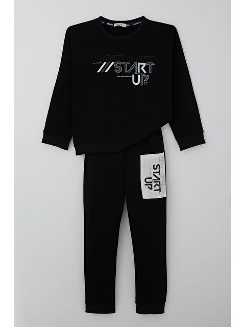 Breeze Erkek Çocuk Eşofman Takımı Yazı Baskılı Pantolunu Parça Detaylı Siyah (5-9 Yaş) - S000501806-19351