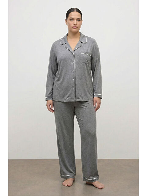 Mylinemoda Kontrast Biyeli Penye Pijama Takımı - S000531447-20600