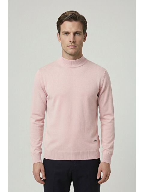 Sabri Özel Standart Fit Pudra Yün Karışımlı Yarım Balıkçı Yaka Düz Desen Triko Kazak - S000524242-7152