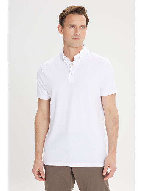 AC&Co / Altınyıldız Classics Erkek Ekru Dar Kesim Pamuklu Jakarlı Polo Yaka Tişört - S000512420-19965