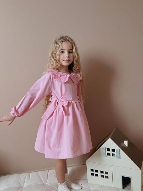 carla10 Kız Çocuk Keten Astarlı Yaka Detay Elbise - S000503459-20024