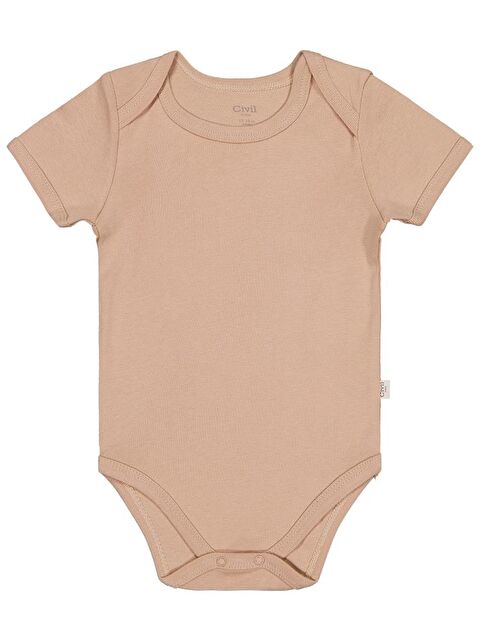 Civil Baby Düz Renkli Kısa Kol 3-9 Ay Çıtçıtlı Badi - Kahverengi 9-12 Ay - S000483352-4280