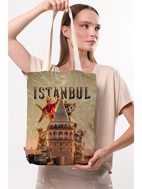 Bagg Kanvas Galata'da Süper Kediler Baskılı Bez Çanta - S000330117-19966