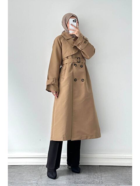 Lamelif Cep Yaka Trençkot Toprak - S000518073-14742