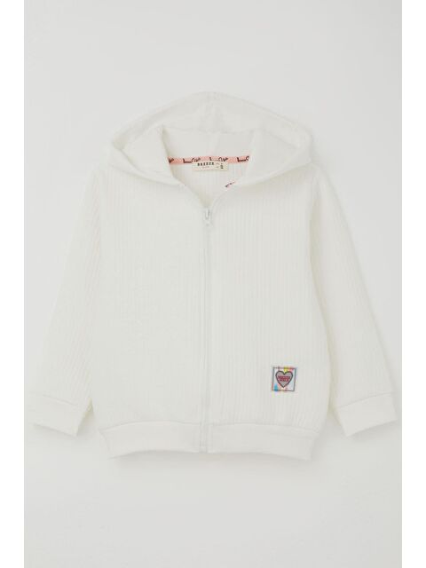 Breeze Kız Çocuk Hırka Sevgi Temalı Renkli Armalı Kapüşonlu Ekru (2-6 Yaş) - S000491420-19965