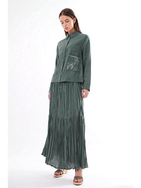 Remsa Cep Detayı Basılı Kraş Etekli Takım 907 Zümrüt