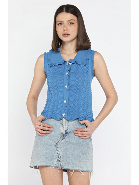 Gülseli Kadın Bebe Yaka Dalga Desenli Triko Yelek - S000374374-23093