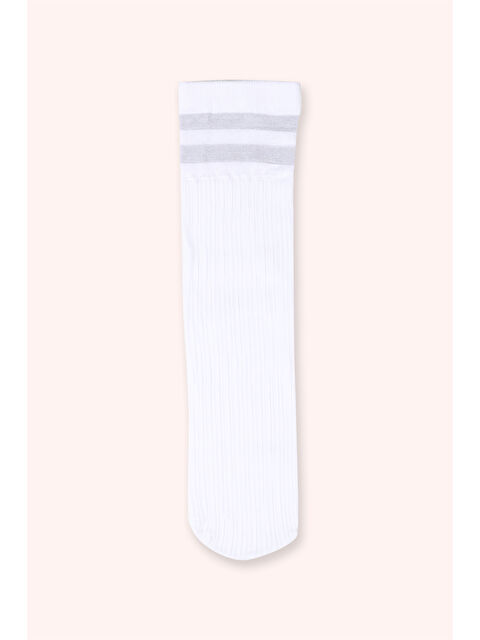 Panço Kız Çocuk Sim Şeritli Dizaltı Beyaz Çorap - S000520660-20063