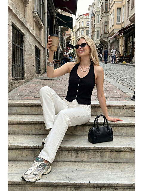 Lela Fitilli Fitted Fit Halter Yaka Sırt Dekolteli Kadın Yelek 5866515 - S000515714-19351