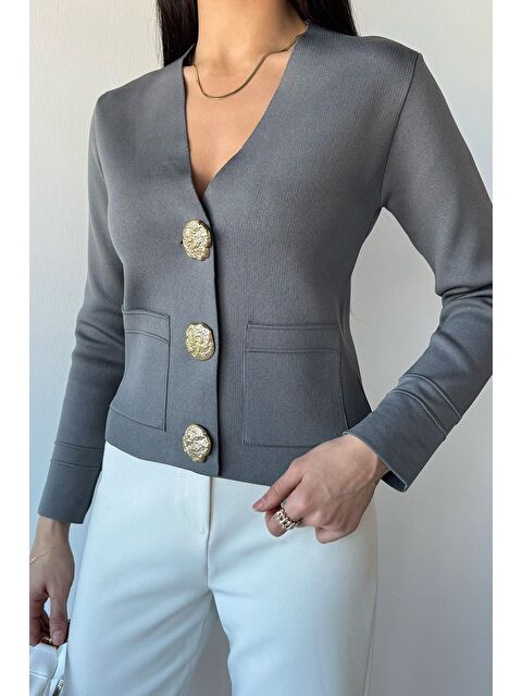 Gülseli Çift Cepli Düğmeli Triko Ceket (s,m,l Uyumludur) - S000445300-20600