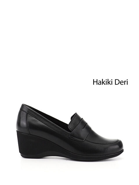 GÖNDERİ(R) Kadın SİYAH Dolgu Taban Hakiki Deri Loafer Ayakkabı - S000493424-19351