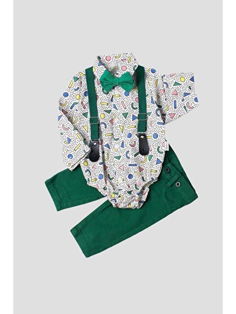 Kidex's Bebek Takımı Zıbınlı Gömlek Pantolon Papyon Ve Slopet Ayarlana Bilir %100 Pamuklu