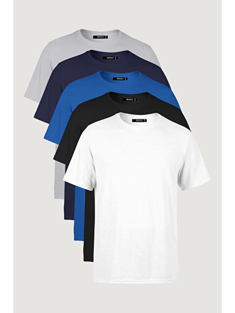 Mmetalic Erkek Çok Renkli %100 Pamuk Tişört Regular Fit  Bisiklet Yaka 5'li Basic %100 Pamuk Tişört Paketi - S000239088-21164