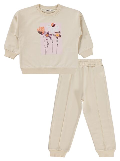 Civil Girls Çiçek Baskılı 2-5 Yaş Eşofman Takımı - Bej 2-3 Yaş - S000511260-19928