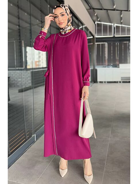 Julude Kadın Bel Kuşaklı Taş İşlemeli Büyük Beden Tesettür Elbise - S000517549-20036