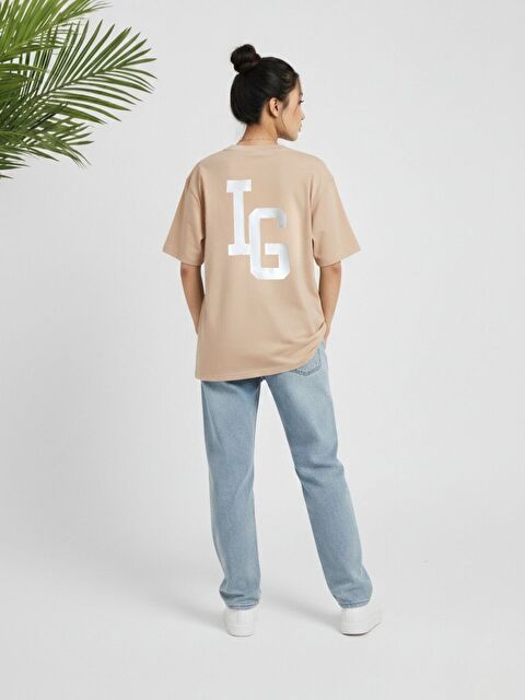 Trendseninle Kadın Bej IG Baskılı Tişört - S000521635-19928