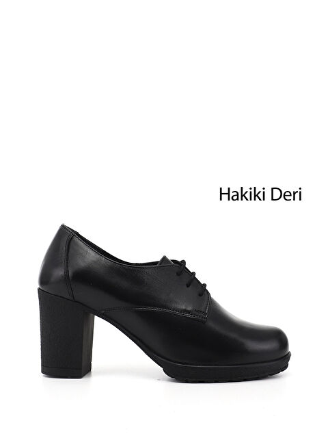 GÖNDERİ(R) Kadın SİYAH Bağcıklı Kalın Topuklu Hakiki Deri Ayakkabı - S000493427-19351