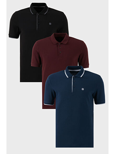 Buratti Pamuklu Regular Fit Düğmeli Polo Yaka 3'lü Paket %100 Pamuk Tişört 590211827S3 - S000387128-37425