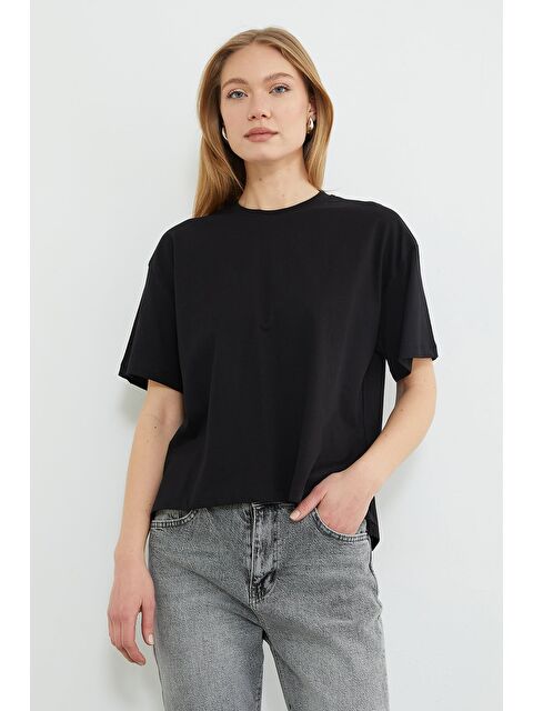 Fullamoda Basic Bisiklet Yaka Crop Tişört