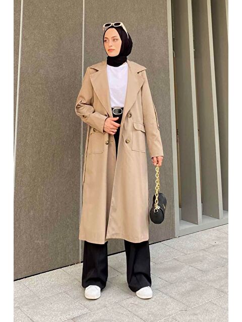 Lamelif Pelican Ön Düğmeli Trençkot Vizonrengi