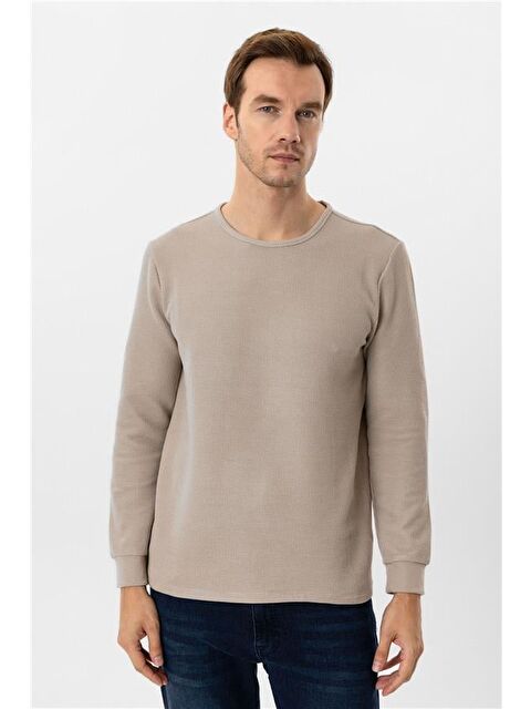 Süvari Bej Slim Armürlü Bisiklet Yaka Triko - S000460427-19928