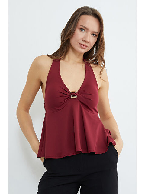 Fullamoda Toka Aksesuarlı Boyundan Geçirmeli Kaplı Bluz - S000529228-19951