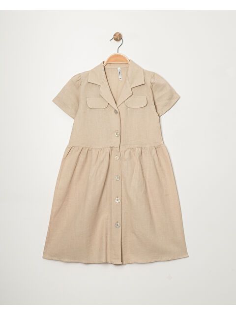 pi pengai Kız Çocuk Jüt Pamuklu Kısa Kollu Elbise P1009 - S000347177-19966