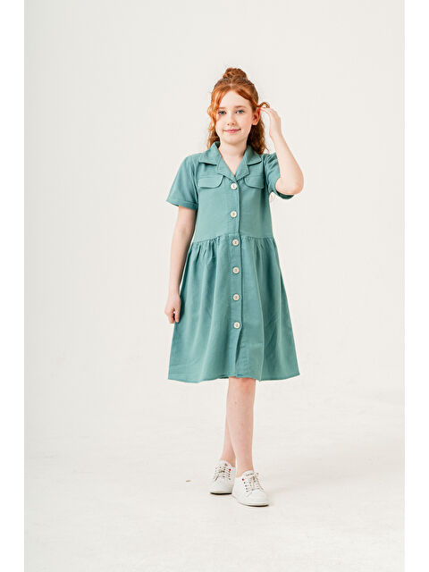 pi pengai Kız Çocuk Jüt Pamuklu Kısa Kollu Elbise P1009 - S000347177-14939