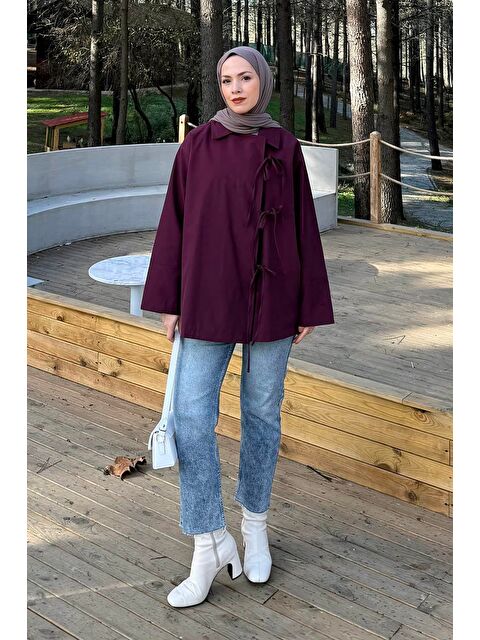 Lamelif Fiyonk Detaylı Trençkot Mürdüm - S000518071-20036