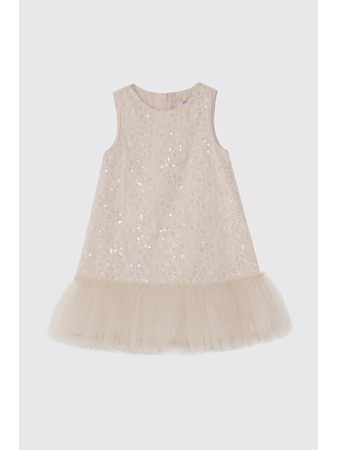 Panço Kız Çocuk İşlemeli Ekru Parti Elbsesi - S000531739-19965