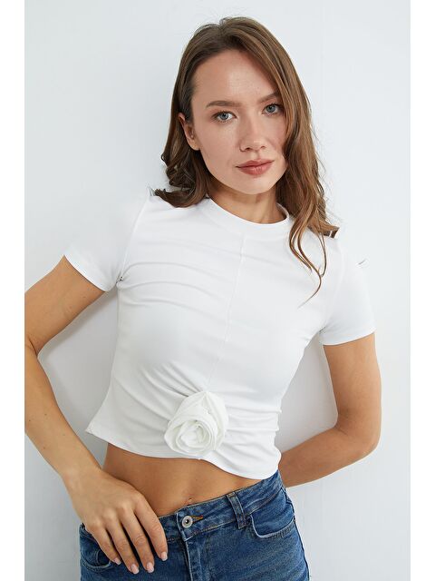 Fullamoda Gül Aksesuarlı Bisiklet Yaka Bluz - S000531460-20063