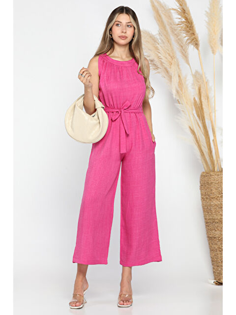 Gülseli Kadın Bisiklet Yaka Bel Kuşaklı Tulum - S000300458-18686