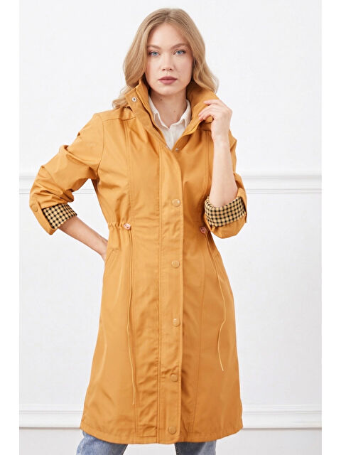 Fullamoda Kolu Katlamalı Kapüşonlu Beli Bağlamalı Trençkot