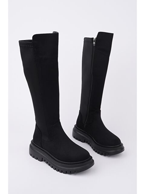 Muggo DİASA Süet Kalın Taban Streç Detaylı Fermuarlı Kadın Çizme - S000444623-37421