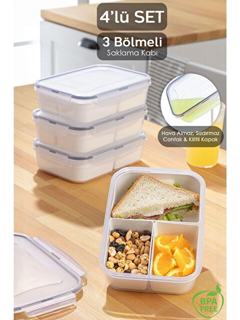 Meleni Home 4'lü 3 Bölmeli Kapaklı Dikdörtgen Saklama Kabı - S000238443-26865