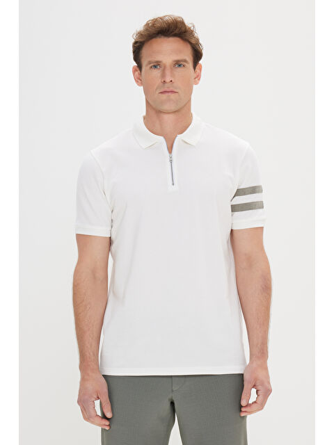 AC&Co / Altınyıldız Classics Erkek Beyaz Dar Kesim %100 Pamuk Polo Yaka Tişört - S000512424-20063