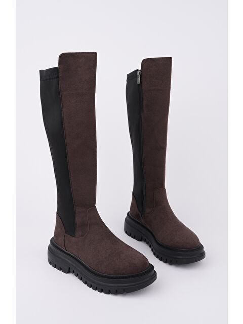 Muggo DİASA Süet Kalın Taban Streç Detaylı Fermuarlı Kadın Çizme - S000444623-19291