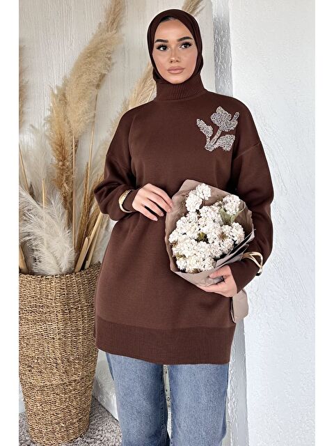 Julude Gülseli Taş İşlemeli Tesettür Triko Tunik - S000517556-19413