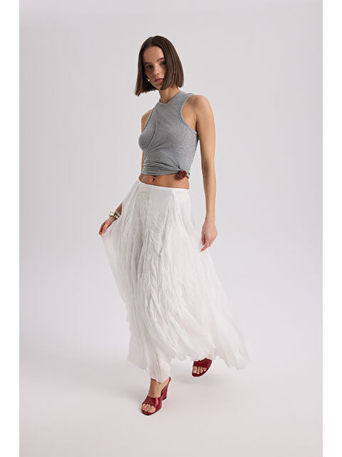 Bohemai Freesia Kırışık Ekru Uzun Etek