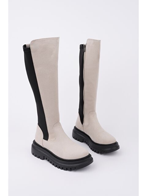 Muggo DİASA Süet Kalın Taban Streç Detaylı Fermuarlı Kadın Çizme - S000444623-12