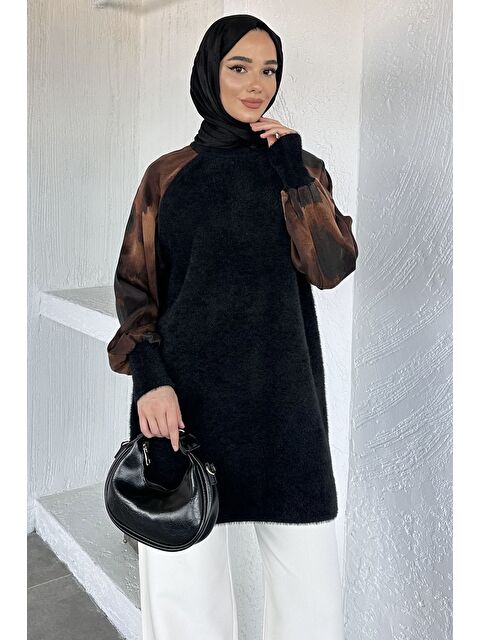 Julude Gülseli Kol Desenli İpek Kübra Kumaş Tesettür Triko Tunik - S000517558-19351